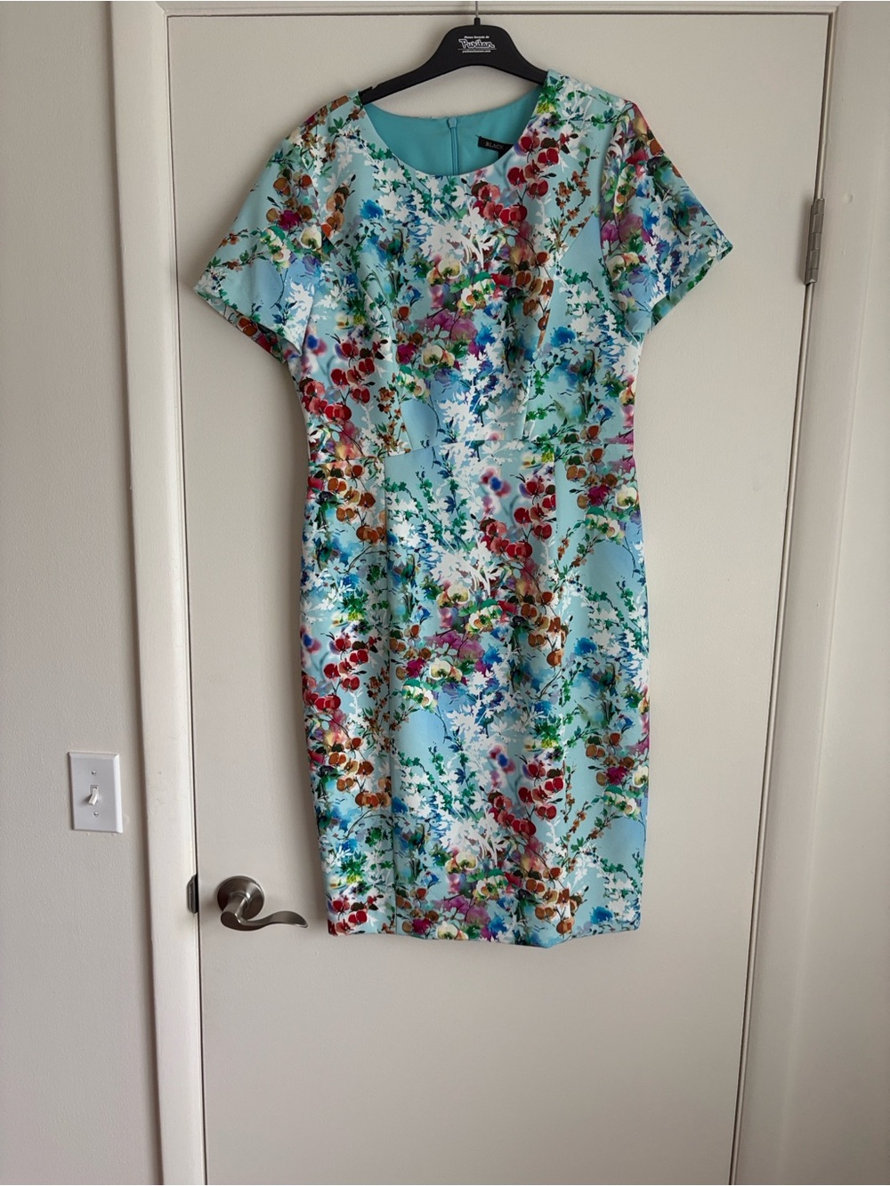 Black Halo Multicolor Floral Midi Dress on Light Blue
